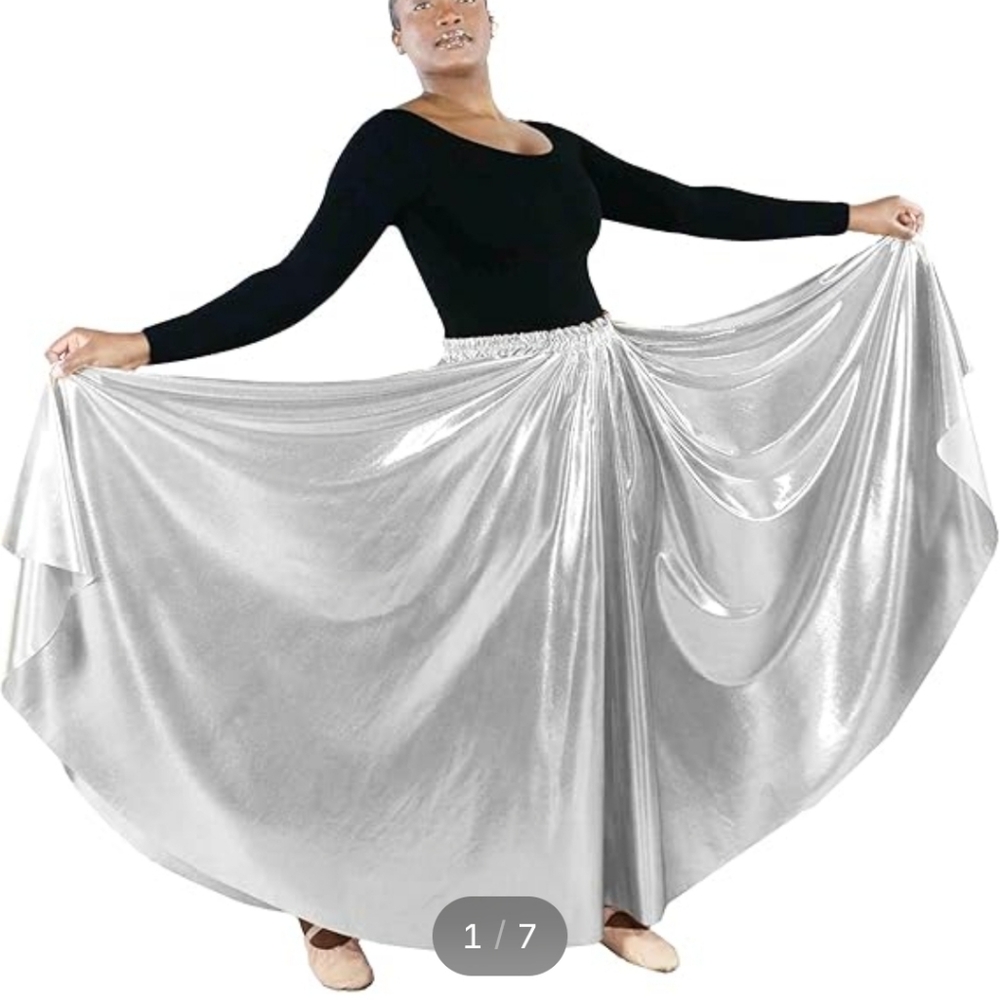 NWT Danzcue Long Full Circle Dance Skirt Silver
